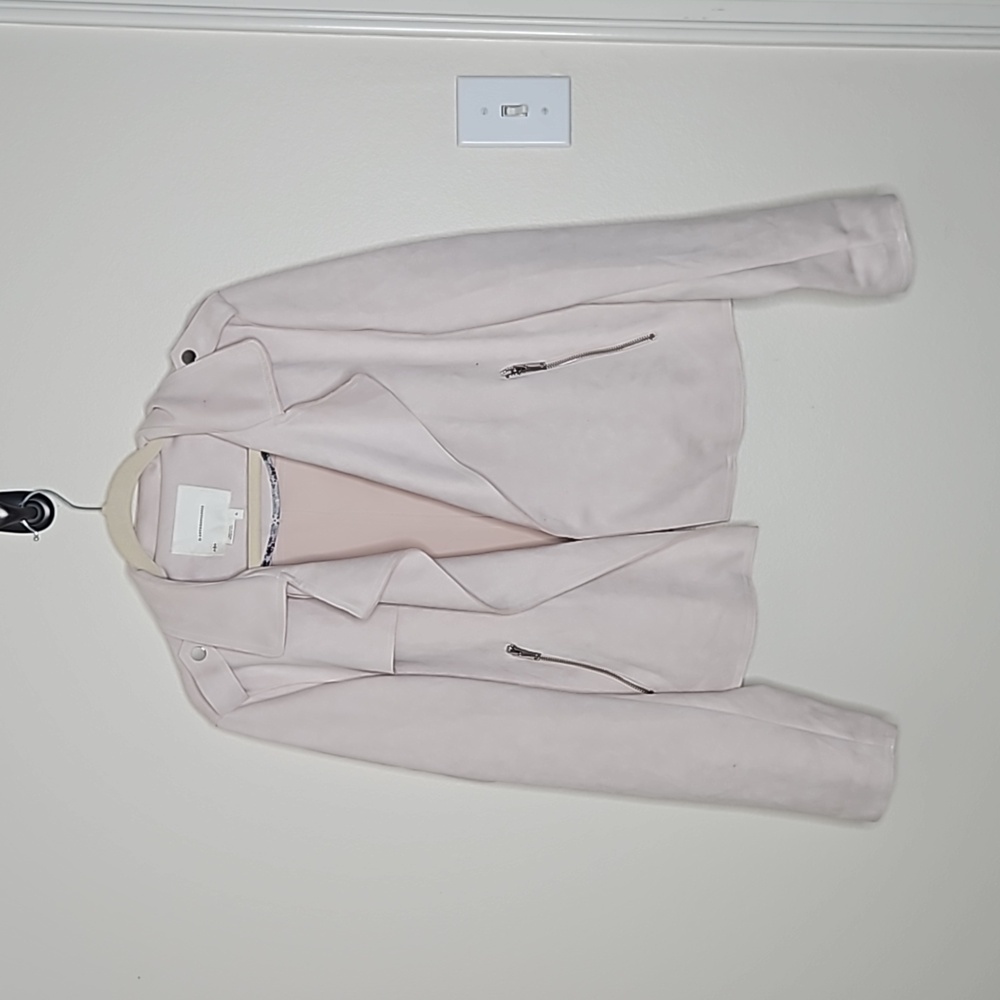 Anthropologie Blush Pink Faux Suede Moto Jacket Size XL